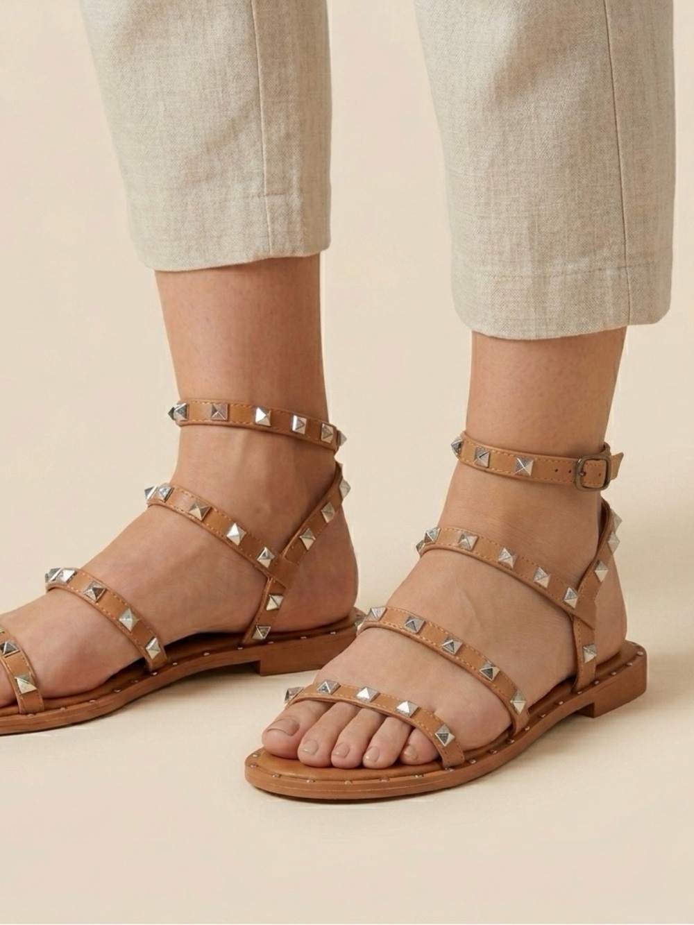 Nicole Miller New York Tanny Nude Studded Gladiator Sandals